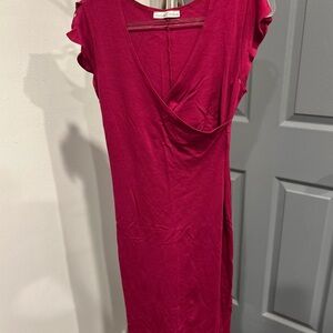 Moa Moa pink/red Asymmetrical Sheath Dress with Flutter Sleeves